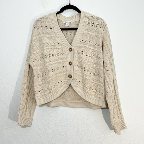 Coldwater Creek Sweaters - Coldwater Creek Cardigan Womens M Cable Knit Chunky Fall Crochet Boho Fisherman